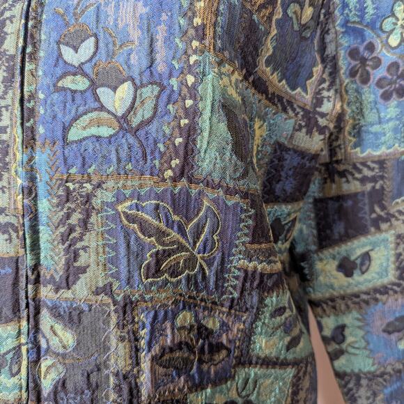 Vintage 90s Coldwater Creek Floral Tapestry Jacket Blue Green Zip Up - Picture 11 of 16